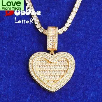 Пузырьковая буква Индивидуальная фотография Подвеска Багет Сердце Мужское ожерелье Хип-хоп Ювелирные изделия Сублимация Blanksites 22inch розового золота