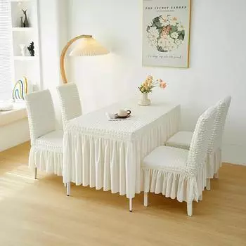 Пузыристый марлевый квадратный плиссированный чехол для стола с оборками и кружевной юбкой, эластичная защитная скатерть для обеденного стола, домашнего банкета, свадебного декора 2pcs Chair cover
