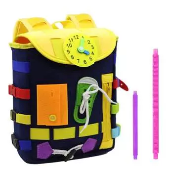 Puzzle Buckle Backpack And Learning Activity Toys, Develop Fine Motor Skills And Basic Life Skills,Learn To Tie Shoelaces Travel Toys Christmas Gifts синий