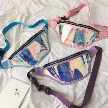 Pvc Bumbag Transparent Waist Bag Shoulder Backpack Woman Waist Packss Men Bag Laser Fanny Pack чёрный