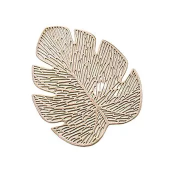Pvc Coasters Monstera Leaf Shape Anti-Slip And Heat Insulation Pad For Kitchen Table Table Mat Gold Silver Pad