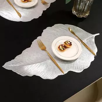 Pvc Coasters Monstera Leaf Shape Anti-Slip And Heat Insulation Pad For Kitchen Table Table Mat Gold Silver Pad розового золота
