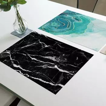 PVC Leather Table Mat Heat Resistant Cup Mat Dining Table Marble Pattern Placemat Table Decoration Style 5