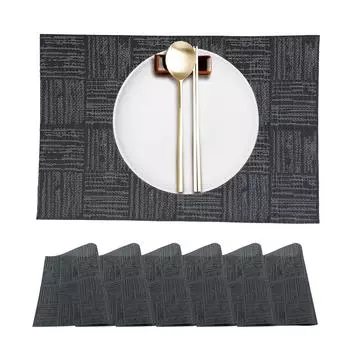 PVC Striped Placemats Set of 8 Washable Heat Resistant Woven Dining Table Mats Indoor & Outdoor Square Non Slip Dining Table Mat 30 45cm