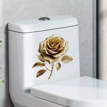 PVC Toilet Lid Decal Golden Rose Wallpaper Art Toilet Decoration Sticker Toilet Seat 30x30cm