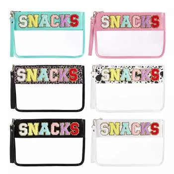 PVC Travel Wash Bag Women Chenille Letter Shower Bags Zipper Clear College Style Waterproof Portable Toiletries Bag Organizer cow print
