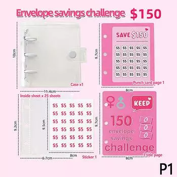 ПВХ $ 1000 Экономия денег Задача переплета с застежкой на пуговицы Мини-бюджетный переплет Конверт Экономия задач Книга Прочный портативный as the picture