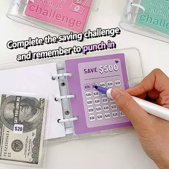 ПВХ $ 1000 Экономия денег Задача переплета с застежкой на пуговицы Мини-бюджетный переплет Конверт Экономия задач Книга Прочный портативный as the picture