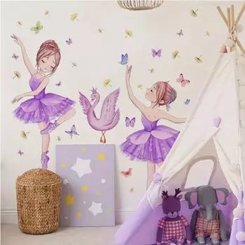 ПВХ Балерина Девочка Наклейка Самоклеящаяся Самоклеящаяся Наклейка На Стену Бабочка Наклейка На Стену Спальня фиолетовый