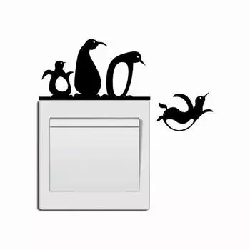 ПВХ Граффити Наклейка на стену Самоклеящиеся Инструменты Домашнее украшение стены Милый пингвин Наклейка на выключатель Личность Смешной животный декор 1