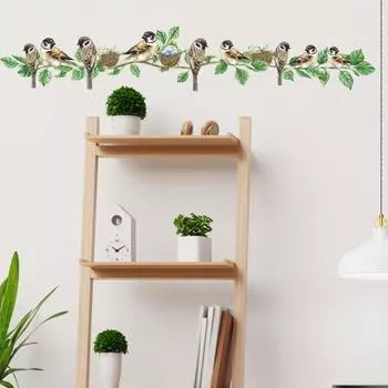 ПВХ Милый Воробей Настенная роспись Воробей Птицы Ветка Наклейки Креативная Детская Наклейка 1 Set