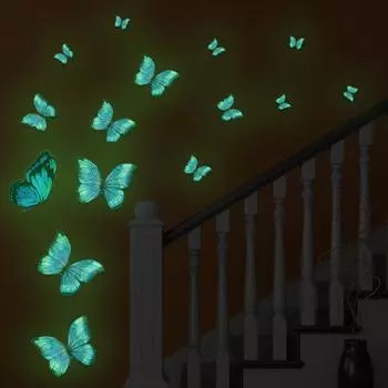 ПВХ Наклейка на стену Светящаяся бабочка Наклейка на стену 20*25cm зелёный