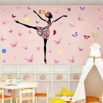 ПВХ-наклейка, влагостойкая, плоская, настенная, красивая бабочка, балетная, для девочек, настенная, настенная для подарков A