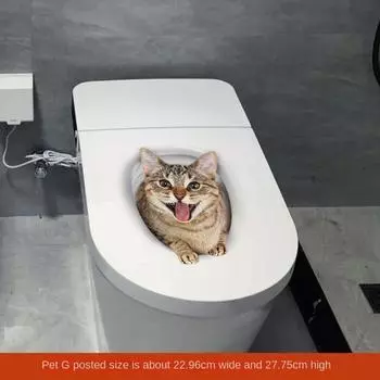 ПВХ Наклейки на унитаз 3D Кот Собака Наклейки на сиденье унитаза Смешная наклейка на стену Домашнее украшение 08