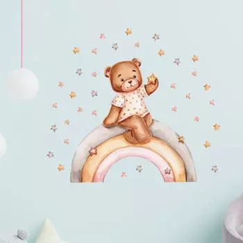 ПВХ обои медведь стикер на стену художественная роспись детская наклейка Радуга звезда для окна столовой