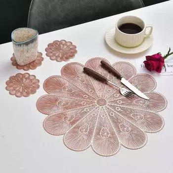 ПВХ подставка под тарелку теплоизоляционный коврик для стола подставки под чашки нескользящие подставки для столовой S розового золота