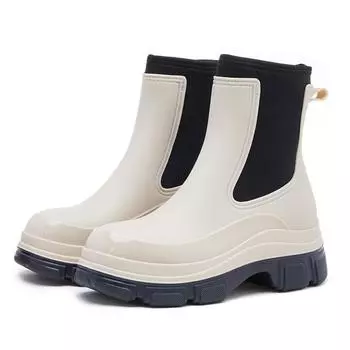 ПВХ противоскользящие модные водонепроницаемые резиновые сапоги на толстой подошве зимние водонепроницаемые ботильоны для женщин и детей уличную водную обувь 35 Foot length(240mm) чёрный