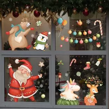 ПВХ Рождественские оконные стеклянные наклейки DIY Снежинка Наклейки на стену Санта-Клаус наклейка Рождественская елка
