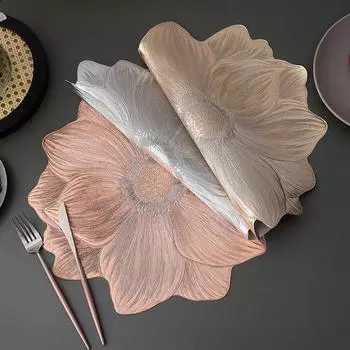 ПВХ салфетки для столовых приборов Прессованные виниловые металлические цветочные коврики для стола 15 дюймов круглые коврики для стола Виниловые салфетки для кухонного стола Свадебные декоративные 1pc серебряный