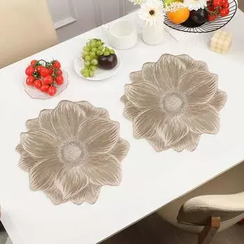 ПВХ салфетки для столовых приборов Прессованные виниловые металлические цветочные салфетки для стола 15 дюймов круглые салфетки виниловые салфетки для кухонного стола праздник свадьба 1pc серебряный