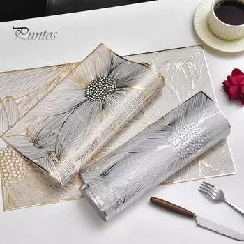 ПВХ салфетки креативные ажурные квадратные подставки под цветы для защиты стола термостойкие износостойкие обеденные коврики универсальный домашний декор золотистый