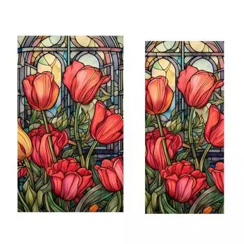 ПВХ витражная пленка Съемная неклейкая теплоизоляция УФ-блокировка Красочный тюльпан 45 x 100cm