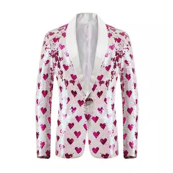 PYJTRL Мужская мода Love Высокая плотность блестящий пиджак с пайетками блейзер XS