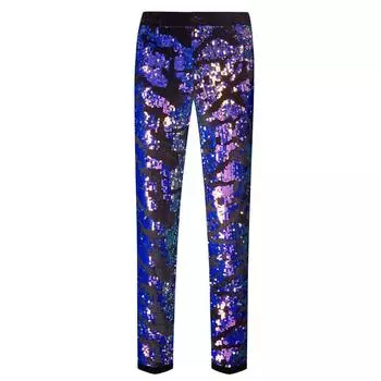 PYJTRL Мужские модные черные бархатные двухцветные брюки с блестящими пайетками и расширяющейся талией Брюки XS синий