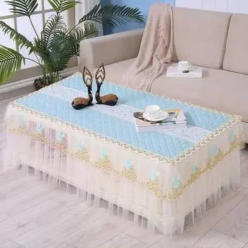Пыленепроницаемая противоскользящая толстая крышка журнального столика, кружевная скатерть с вышивкой павлина, свадебное украшение дома, юбка для чайного столика 50x100x40cm 1pcs