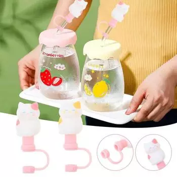 Пыленепроницаемая силиконовая соломенная пробка с защитой от брызг, соломенные ботворезы с изображением кота, аксессуары для чашек orange ears