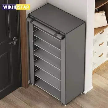 Пыленепроницаемый шкаф для обуви, многослойная полка для обуви, тканевый органайзер, простой органайзер для хранения нетканых материалов, бытовая экономичная полка для обуви, шкаф 4 Tiers серый