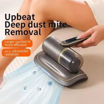 Пылесос для кровати, 12 кПа, сильное всасывание, низкий уровень шума, УФ-свет, средство для удаления клещей, высокочастотное избиение, эргономичный ручной пылесос для глубокой очистки диванов, домашних животных золотистый