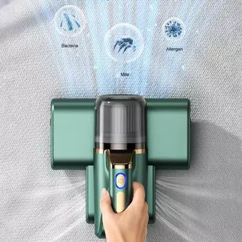 Пылесос для матраса с ручкой Сильное всасывание Высокочастотная вибрация Перезаряжаемый беспроводной пылесос для матраса Удаление клещей зелёный