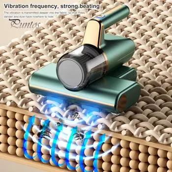 Пылесос для матраса с ручкой Сильное всасывание Высокочастотная вибрация Перезаряжаемый беспроводной пылесос для матраса Удаление клещей белый