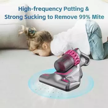 Пылесос для матрасов беспроводной УФ-светильник для кровати пылесос 10 кПа двойной удар низкий уровень шума 3 в 1 ручной пылесос для матраса кровать серый