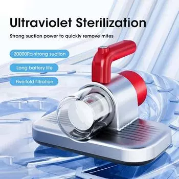 Пылесос для удаления клещей с двойным постукиванием, 20000PA, ручной пылесос для матраса, дивана-кровати, дома, с 5 фильтрами, 5-уровневая фильтрация красный