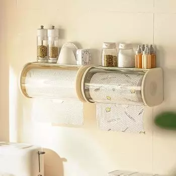 Пылезащитная настенная вешалка для кухонных полотенец с прозрачной крышкой, конструкция без проколов белый