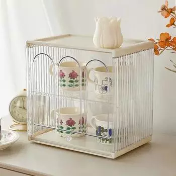 Пылезащитная полка для хранения кофейных чашек Акриловый прозрачный комод Косметика и средства по уходу за кожей Двойной ящик для хранения Организация