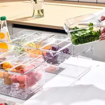 Пылезащитная прозрачная коробка для свежего льда с разделительной крышкой для охлажденного фруктового салата для дома 4 Grids