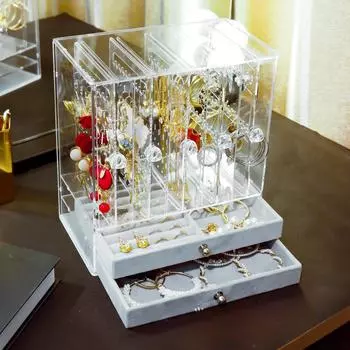 Пылезащитная прозрачная подставка для ювелирных изделий - настольный ящик для хранения сережек и ожерелий