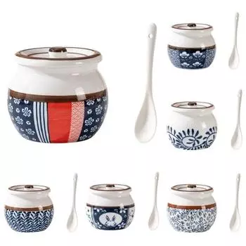 Пылезащитная расписанная вручную керамическая банка 330 мл, контейнер для приправ, бытовая банка для масла чили, соли/сахара Hookvine