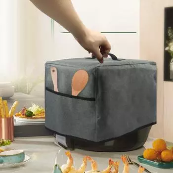 Пылезащитный чехол для фритюрницы с ручкой. Карманы для хранения. Многоразовый водонепроницаемый нейлоновый пылезащитный чехол для мелкой бытовой техники. Подходит для моющегося пылезащитного чехла. 34.5x26.5x29cm темно серый
