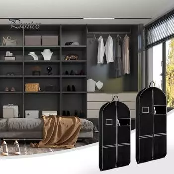 Пылезащитный чехол для одежды из нетканого материала. Дорожная сверхпрочная сумка для одежды с карманами. Прозрачное окно. Водонепроницаемая этикетка. Складная пыленепроницаемая сумка для костюма. M чёрный