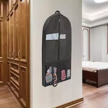 Пылезащитный чехол для одежды из нетканого материала, дорожная сверхпрочная сумка для одежды с карманами, складная пыленепроницаемая сумка для костюма с прозрачным окном чёрный