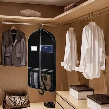 Пылезащитный чехол для одежды из нетканого материала. Дорожная сверхпрочная сумка для одежды с карманами. Прозрачное окно. Водонепроницаемая этикетка. Складная пыленепроницаемая сумка для костюма. M чёрный