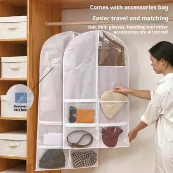 Пылезащитный чехол для одежды, прозрачный, с несколькими карманами, на молнии, влагостойкий, пылезащитный, большой вместительности, шляпа, шарф, сумка для пальто, подвесная сумка для хранения M