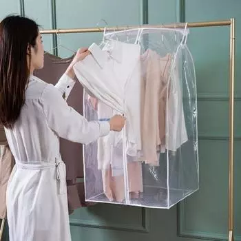 Пылезащитный чехол для одежды Прозрачный с подвесным крючком Застежка-молния Влагостойкий пылезащитный чехол большой вместимости Шляпа Шарф Пальто Сумка для хранения Защитная сумка L зелёный