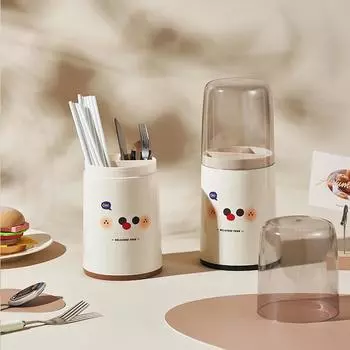 Пылезащитный держатель палочек для еды с крышкой для кухни, столовых приборов, ложек, дренажный органайзер, стойка для мультяшной посуды, органайзер для столовых приборов чёрный