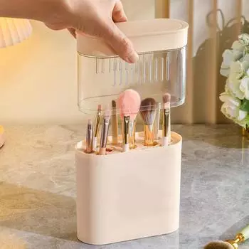 Пылезащитный контейнер для хранения кистей для макияжа с крышкой, мочалкой, губкой, сушилкой, держателем, органайзером для косметических кистей, 13 отверстий