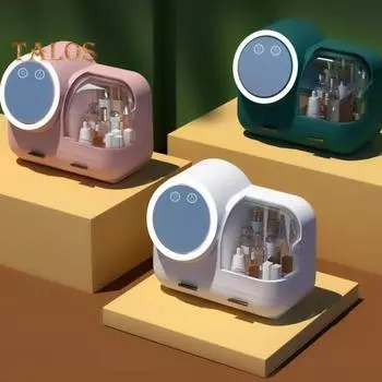 Пылезащитный ящик для хранения косметики с зеркалом со светодиодной подсветкой, большой вместимостью, несколькими отделениями, органайзер для хранения косметики на столешнице белый